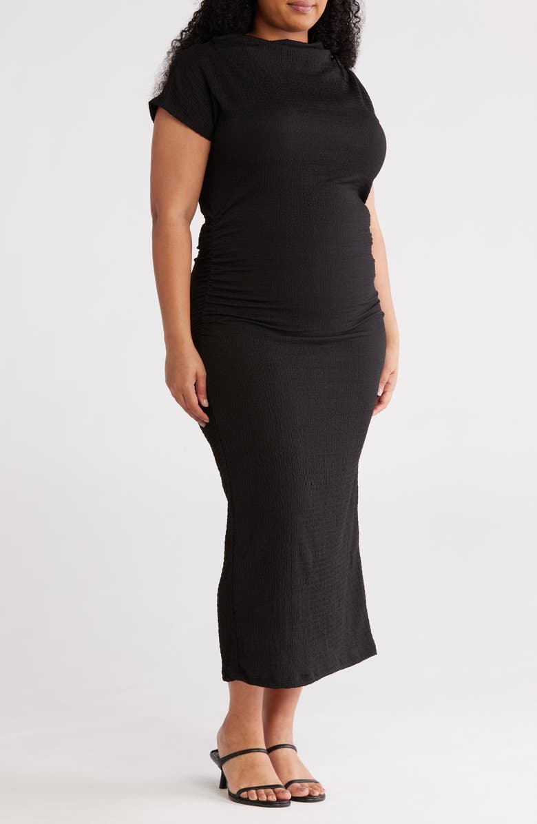 Renee C Cowl Neck Ruched Midi Dress, Main, color, Black