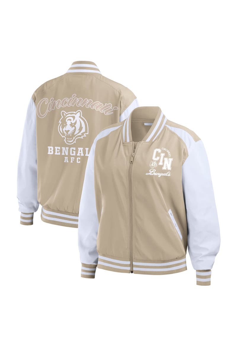 Women's WEAR by Erin Andrews Tan Cincinnati Bengals Tonal Full-Zip Bomber Jacket, Main, color, Tan