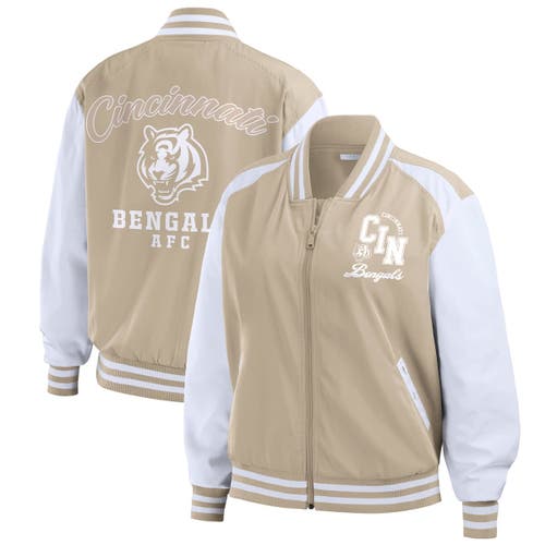 Wear By Erin Andrews Tan Cincinnati Bengals Tonal Full-zip Bomber Jacket In Neutral