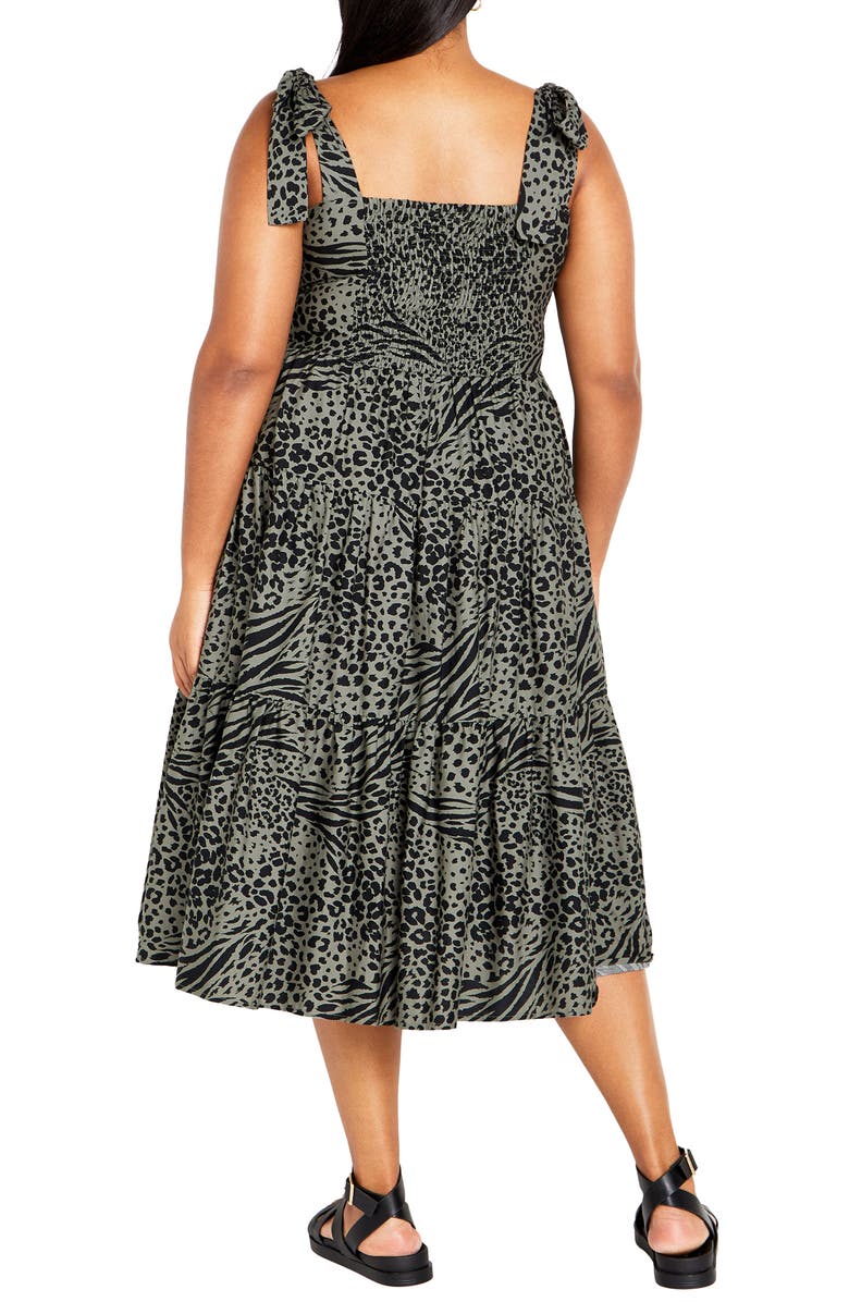 City Chic Gloria Animal Print Tiered Midi Sundress, Alternate, color, 