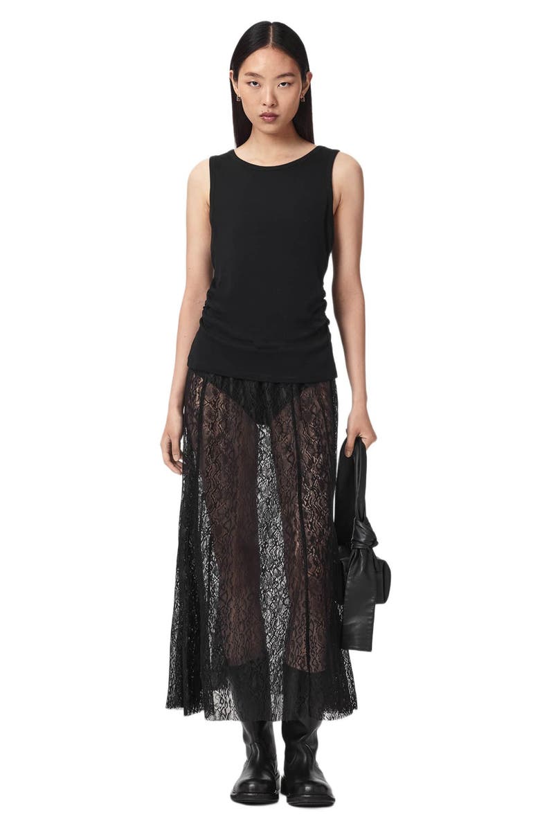 AllSaints Arran Snakeskin Texture Maxi Skirt, Alternate, color, Black