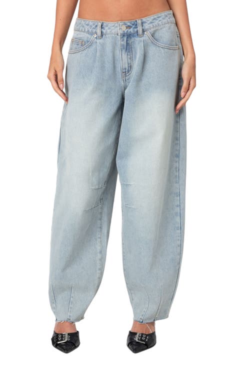 Baggy Low Rise Raw Hem Balloon Leg Jeans