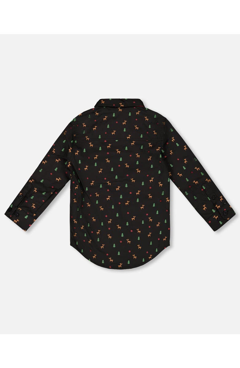 Deux par Deux Poplin Shirt with Bow Tie, Alternate, color, Black And Multicolor