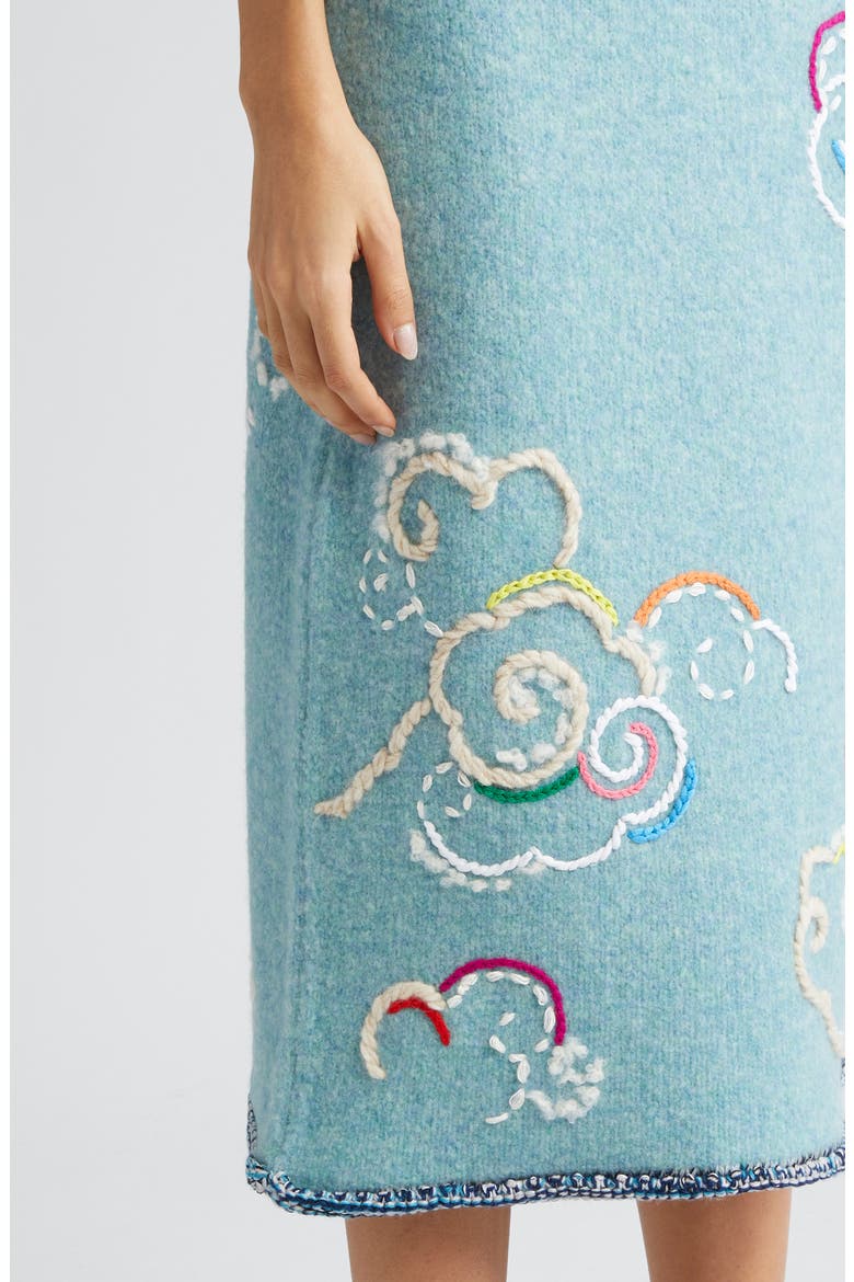 Cloud Embroidered Wool Blend Skirt, Alternate, color, BLUE