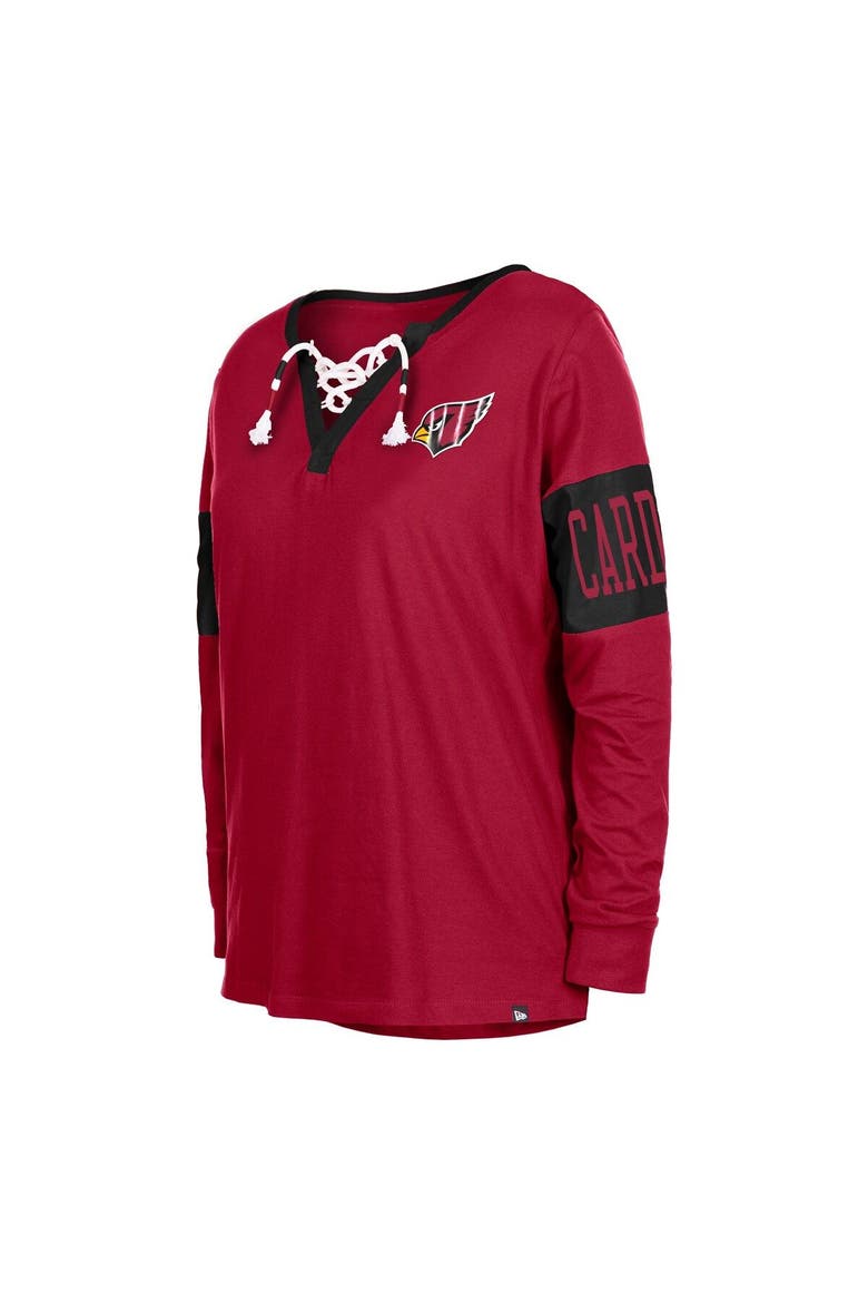 Women's New Era Cardinal Arizona Cardinals Lace-Up Notch Neck Long Sleeve T-Shirt, Alternate, color, Cardinal