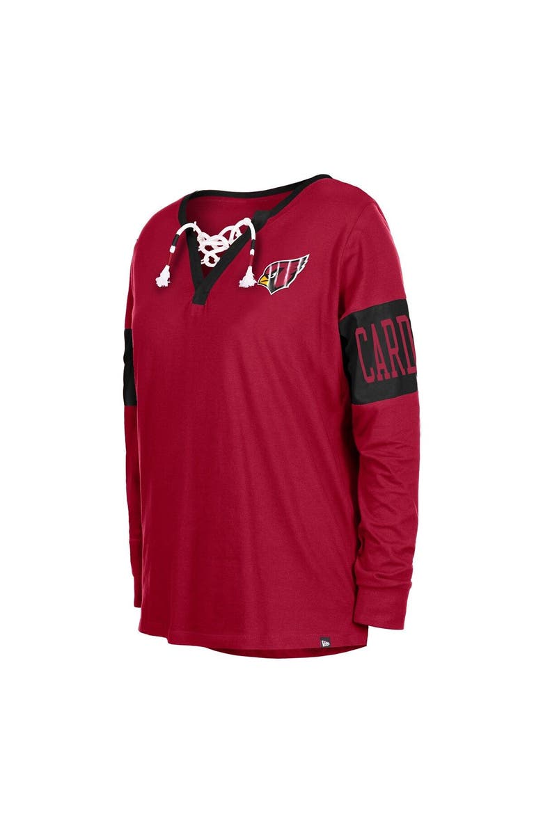 New Era Women's New Era Cardinal Arizona Cardinals Lace-Up Notch Neck Long Sleeve T-Shirt, Alternate, color, Cardinal