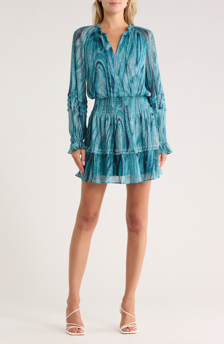 Ramy Brook Reneta Long Sleeve Minidress, Main, color, Teal Multi