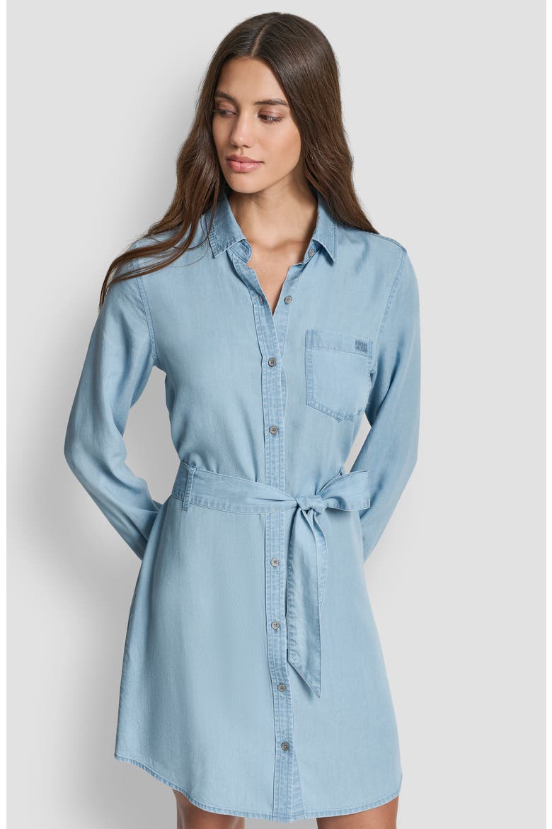 Tie Waist Long Sleeve Shirtdress, Alternate, color, CHAMBRAY