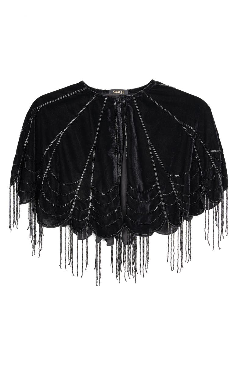 SAACHI Beaded Velvet Cape, Alternate, color,