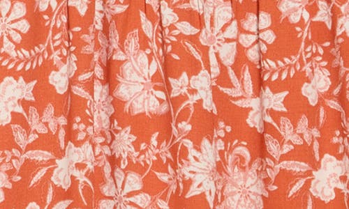 Melrose And Market Smocked Puff Sleeve Midi Dress In Orange - Ivory Fontana Floral