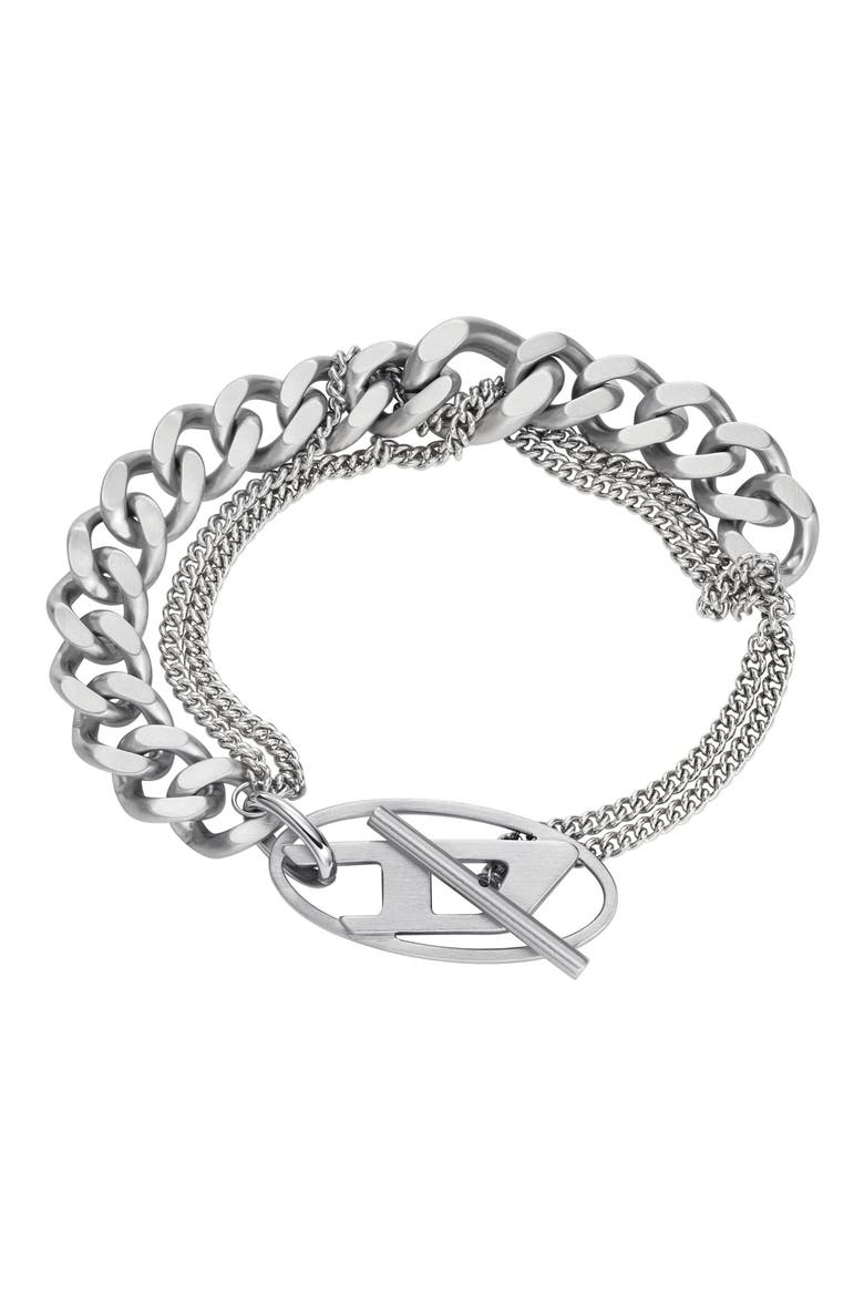 Oval D Toggle Chain Bracelet, Main, color, SILVER