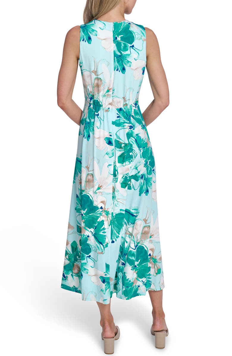 Calvin Klein Twist and Drape Maxi Dress, Alternate, color, Seaspray/ Petrol Multi