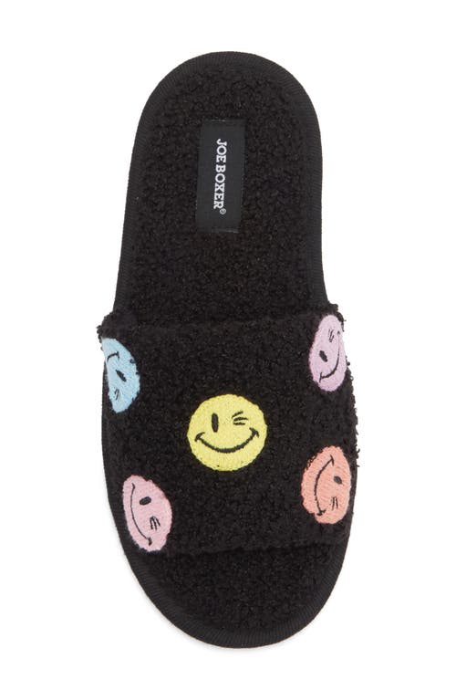 Joe Boxer Faux Shearling Happy Face Slipper In Black