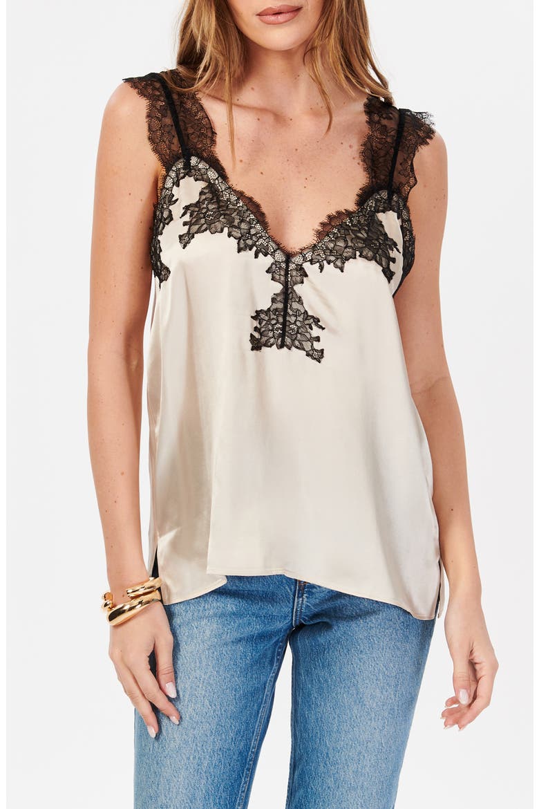 Lauren Lace Trim Silk Charmeuse Camisole, Main, color, OAT