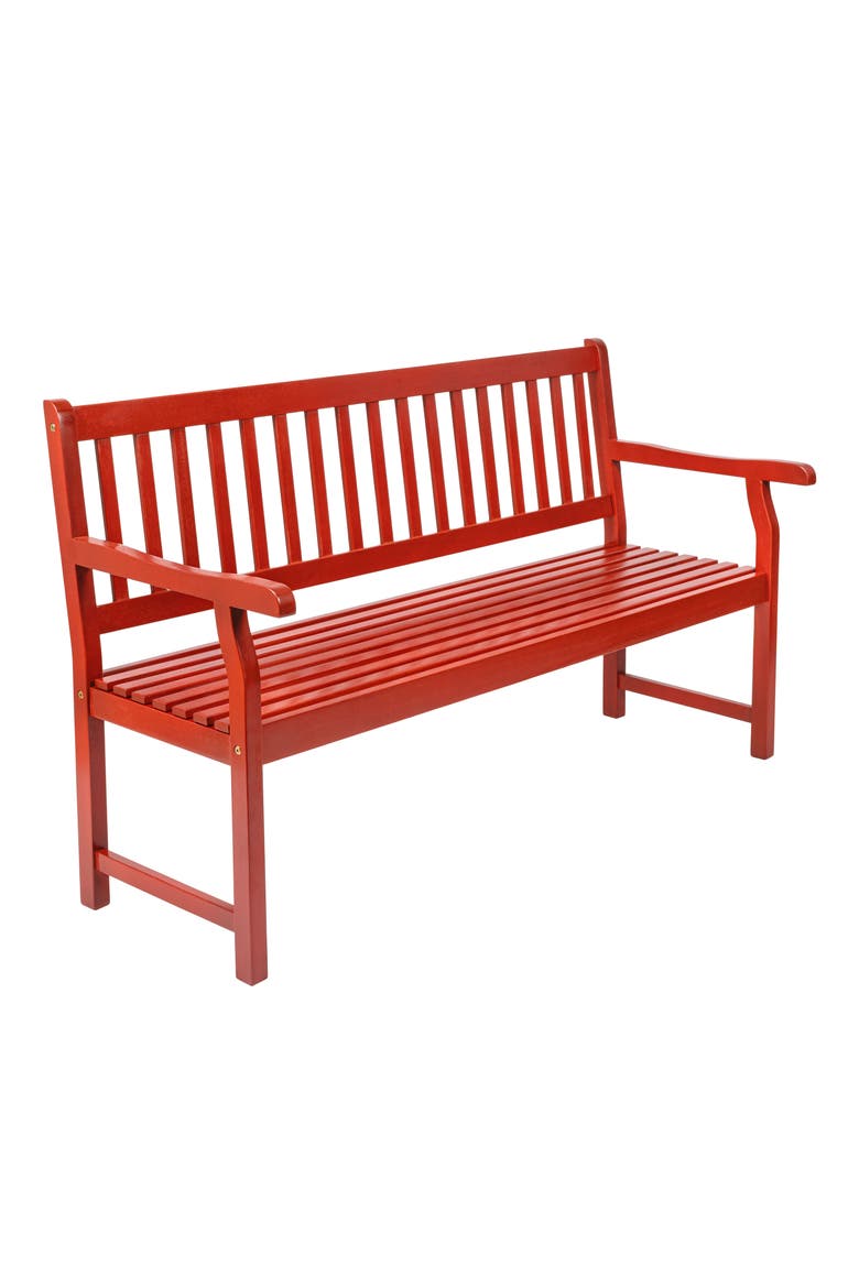 Laurel Classic Slatted Acacia Mangium Wood Indoor/Outdoor Patio Garden Bench with Armrests for Porch, Deck and Entryway, Main, color, Red