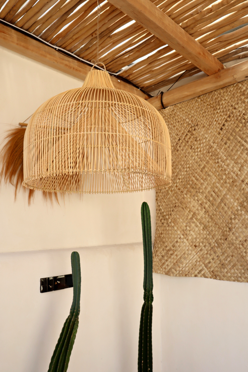 Pink Haley Sienna Dome Shape Rattan Pendant Light Fitting In Brown