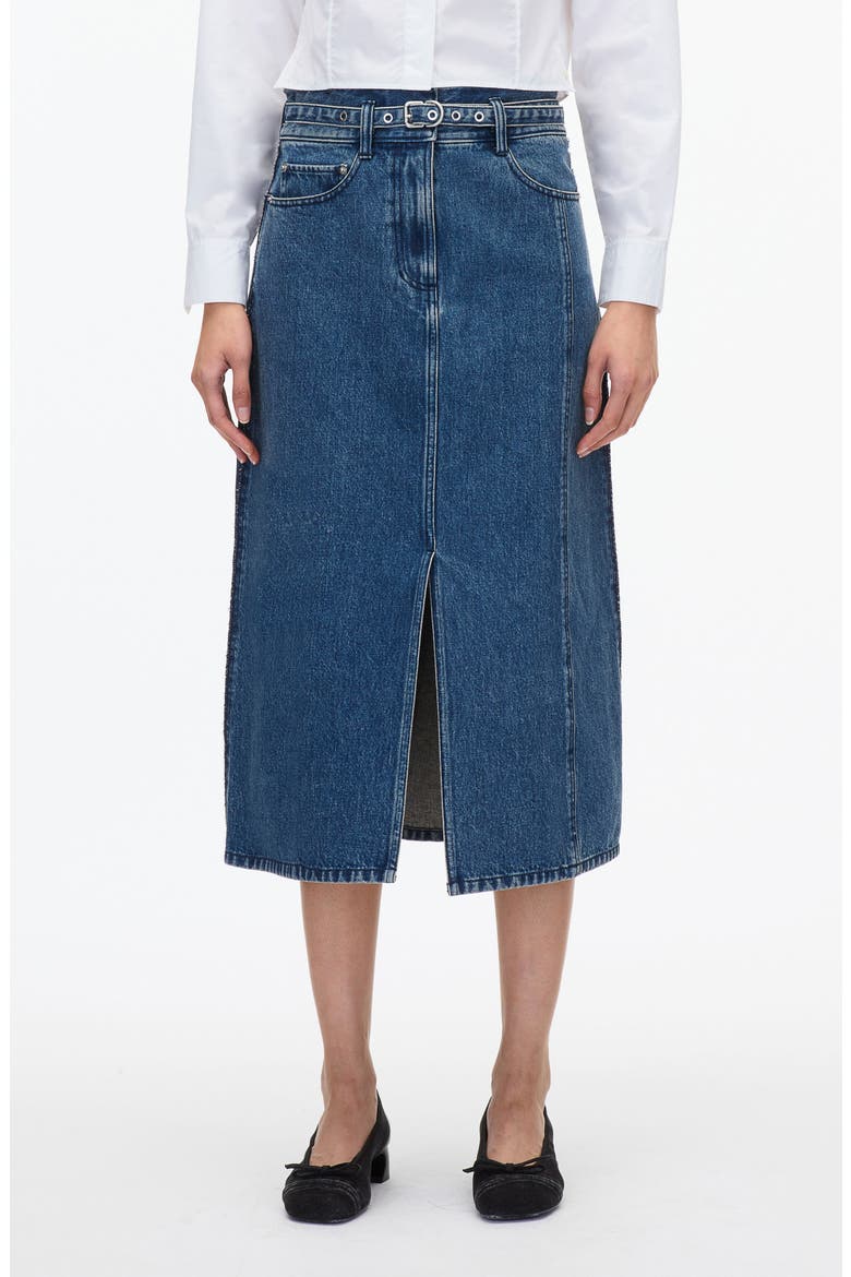 A-Line Denim Midi Skirt, Main, color, BLUE
