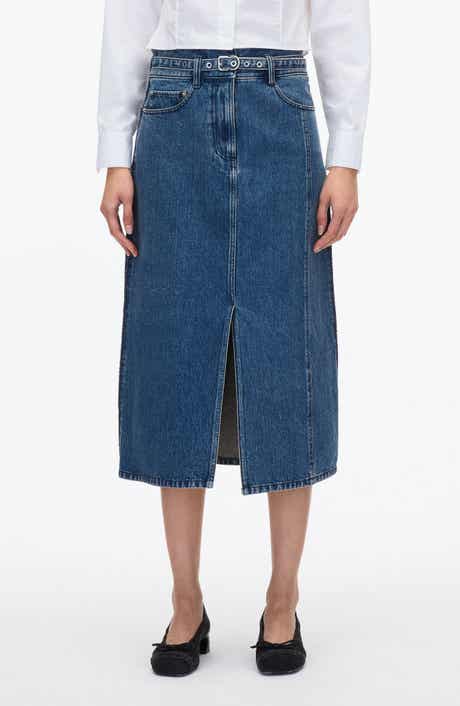 A-Line Denim Midi Skirt
