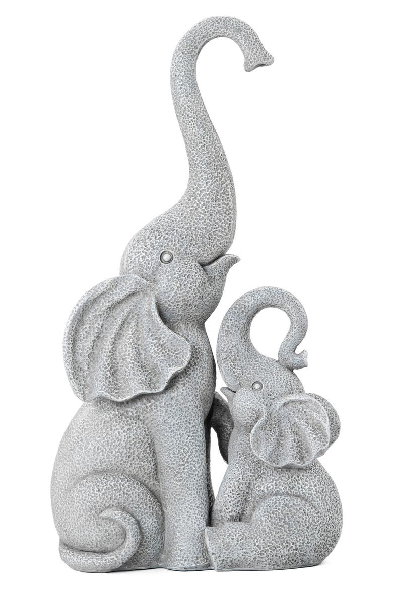 18.25"H Resin Mother and Baby Elephant Statue, Main, color, Grey