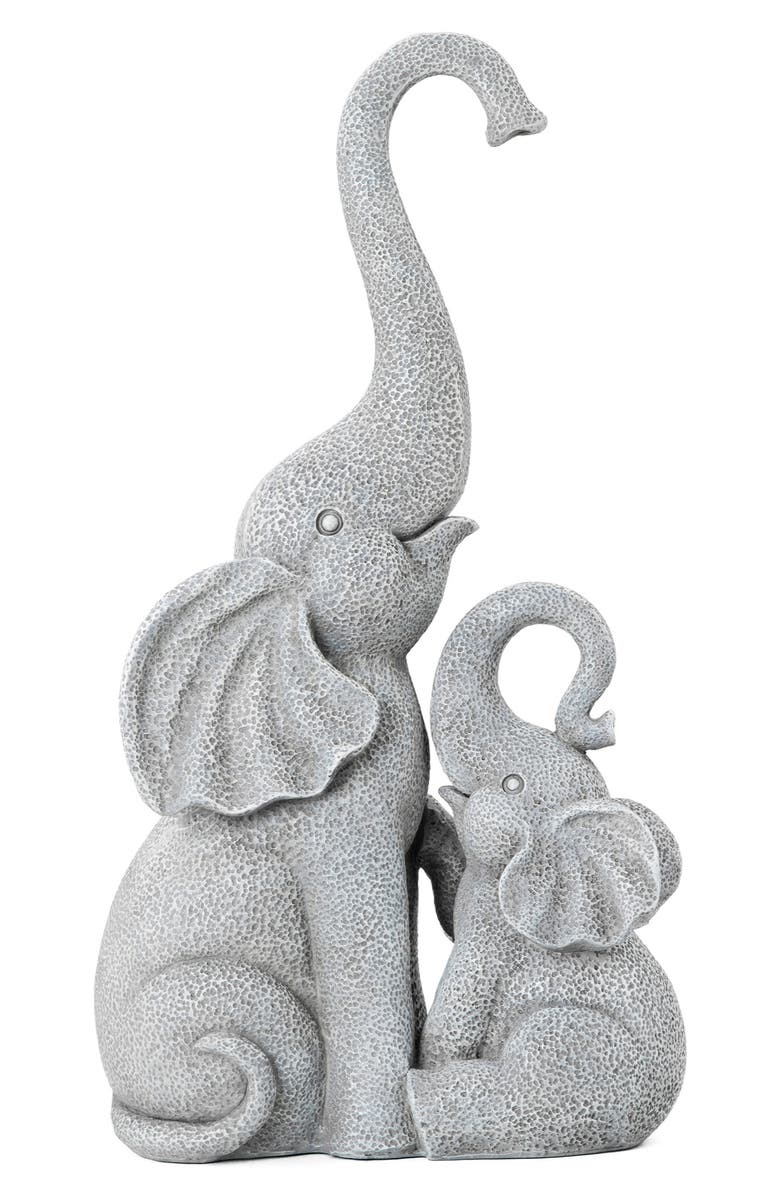 Glitzhome 18.25"H Resin Mother and Baby Elephant Statue, Main, color, Grey
