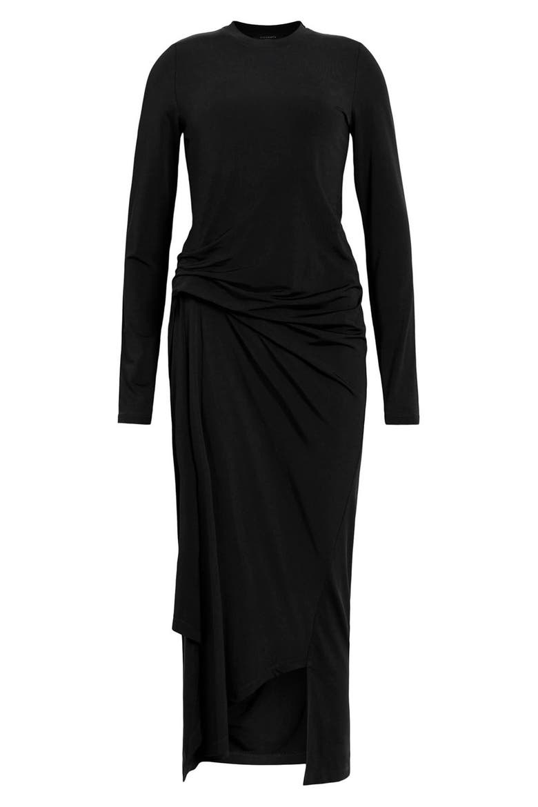 Rivi Long Sleeve Asymmetric Dress, Alternate, color, BLACK