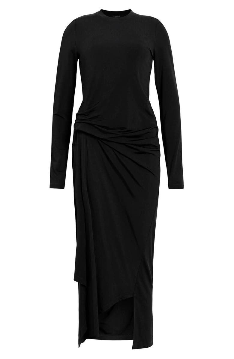 AllSaints Rivi Long Sleeve Asymmetric Dress, Alternate, color, Black