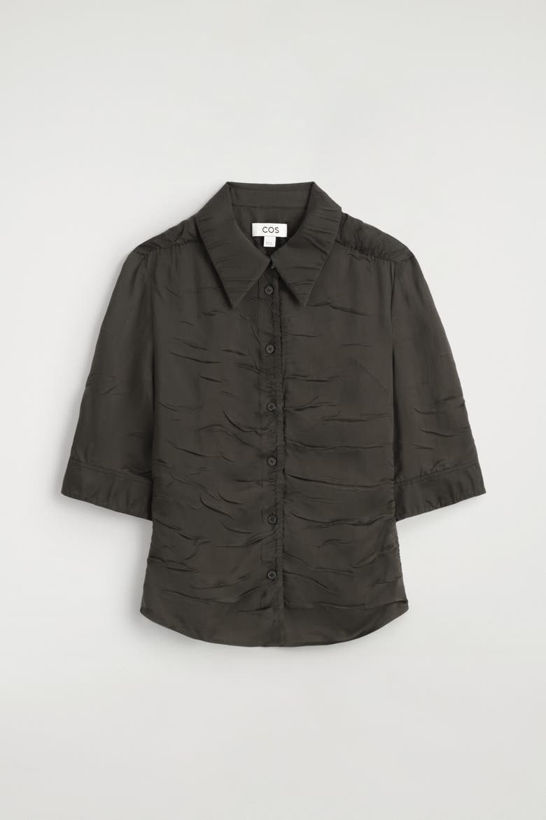 Gathered Crinkled Shirt, Alternate, color, BROWN