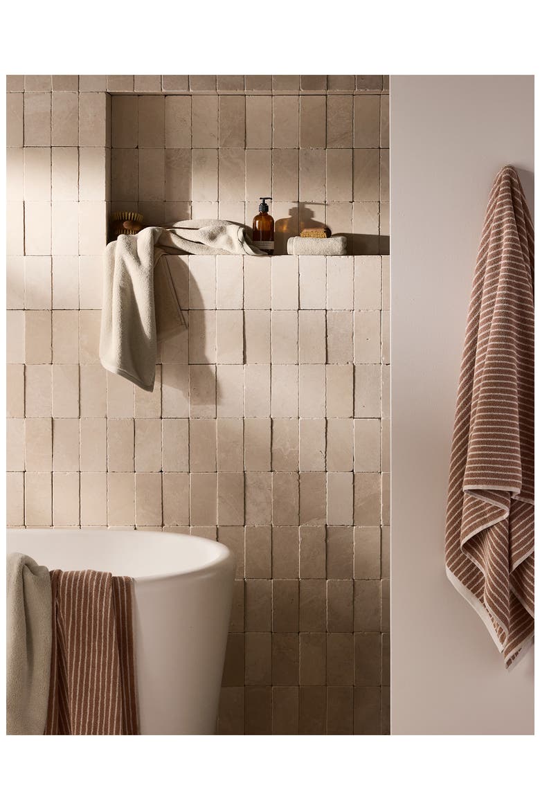 Pinstripe Organic Cotton Bath Towel, Alternate, color, ADOBE AND ALABASTER