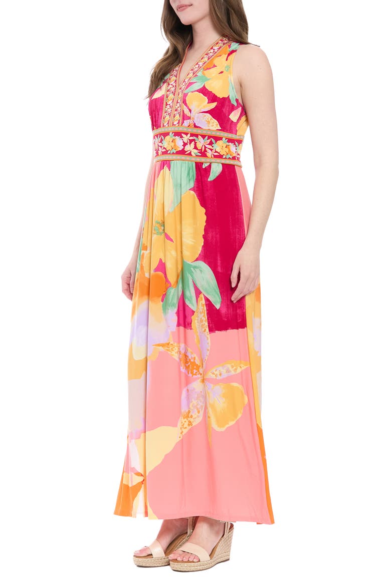 V-Neck Sleeveless Maxi Dress, Alternate, color, ROSE RED/ GOLD