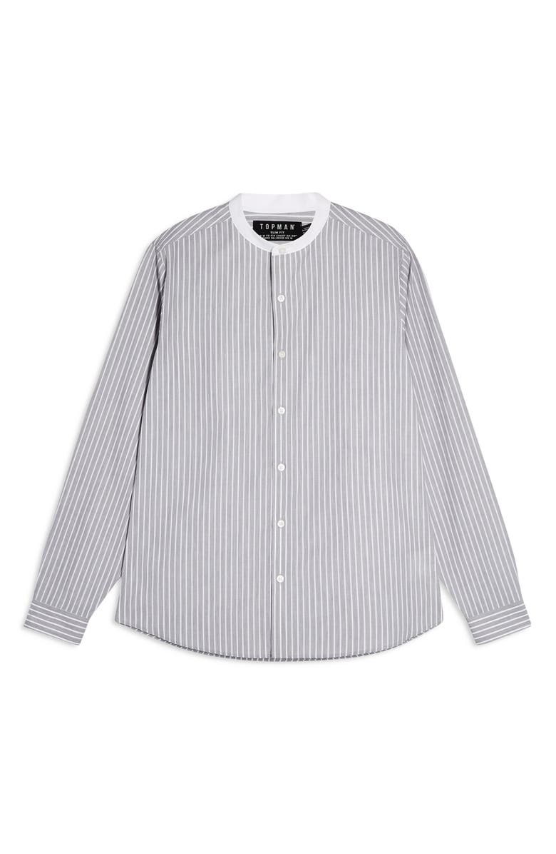 Topman Grandad Slim Fit Stripe Button-Up Band Collar Shirt, Alternate, color,