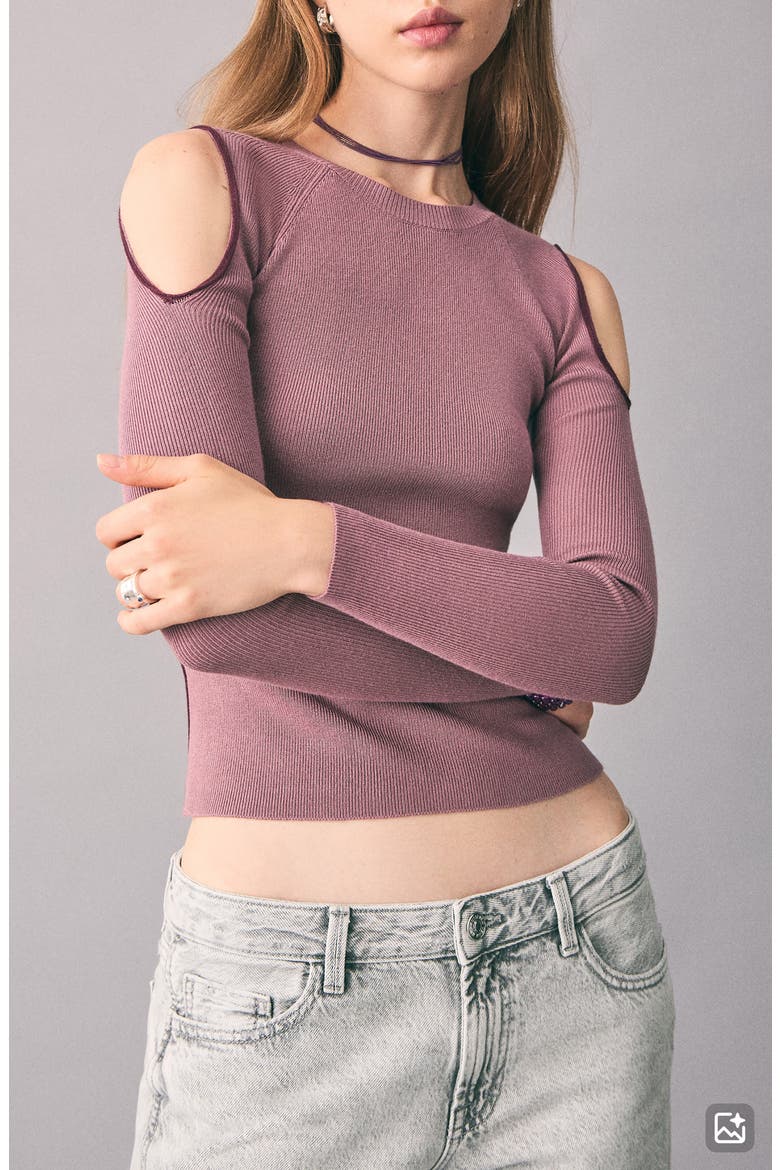 Cold Shoulder Crewneck Sweater, Main, color, LIGHT PINK
