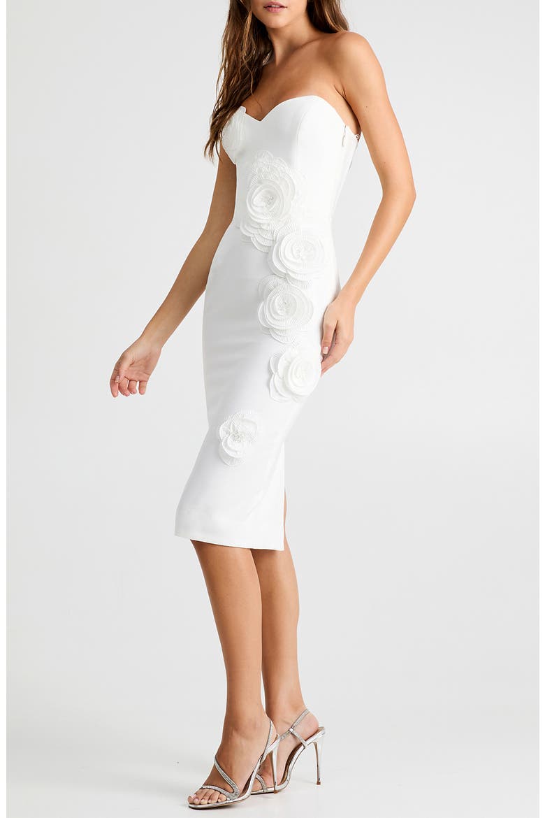 Kaia Floral Appliqué Strapless Dress, Alternate, color, OFF WHITE