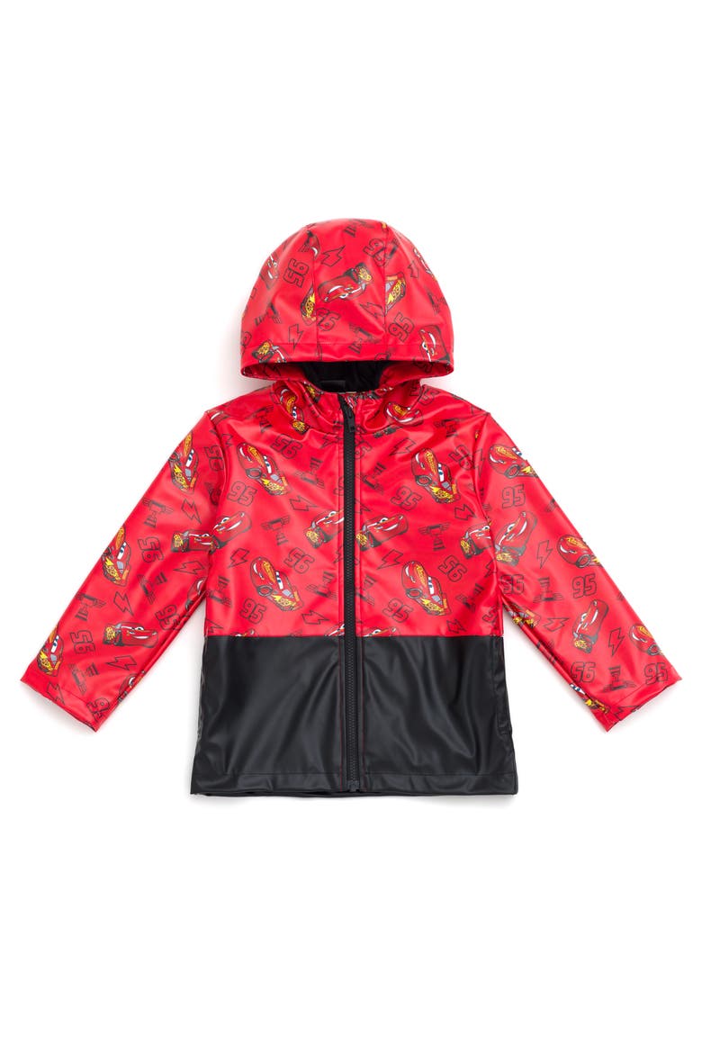 Cars Lightning McQueen Hooded Zip-Up Rain Jacket, Main, color, Red Lightning McQueen