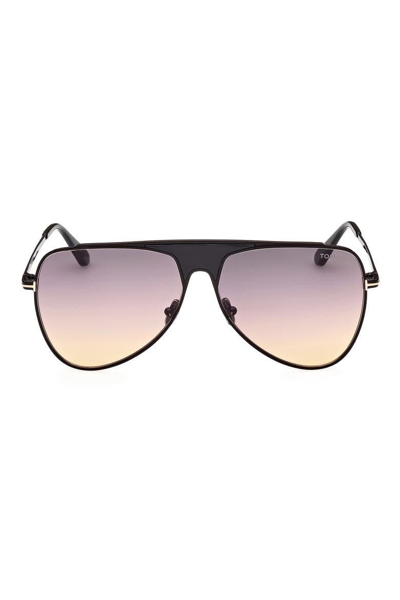 Ethan 60mm Gradient Pilot Sunglasses, Main, color, SHINY BLACK / GRADIENT SMOKE