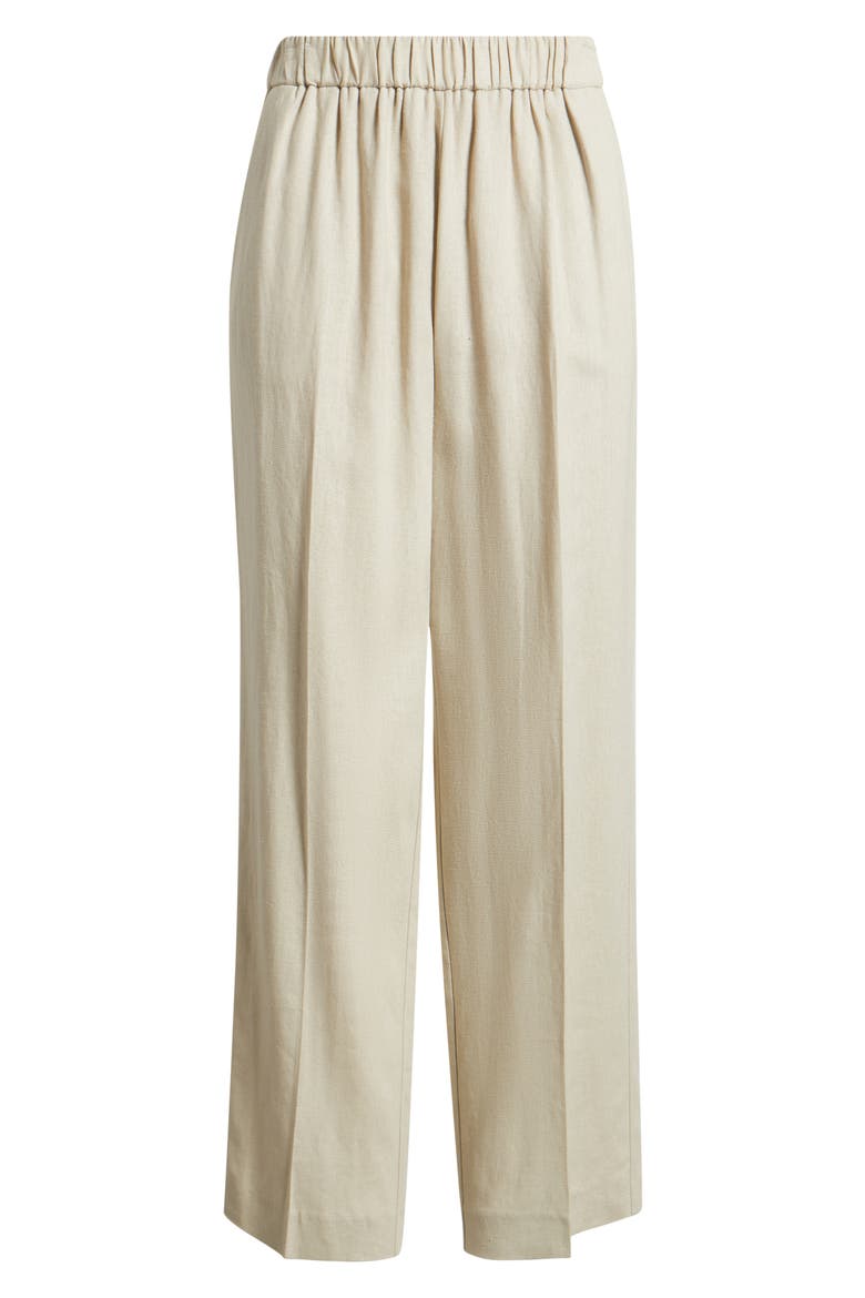 High Waist Pull-On Straight Leg Linen Blend Pants, Alternate, color, LIGHT SANDSTONE