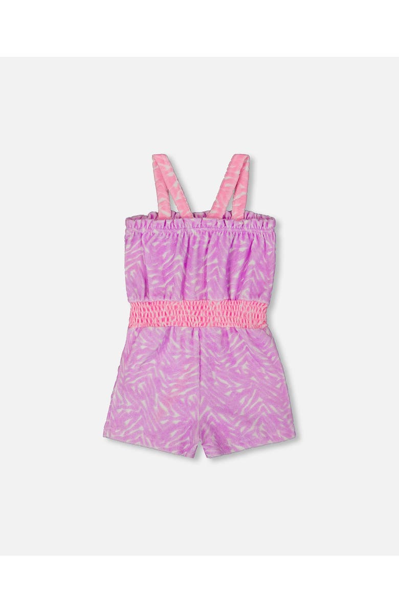 Deux par Deux Girl's Printed Terry Cloth Romper Vibrant Pink And White, Alternate, color,