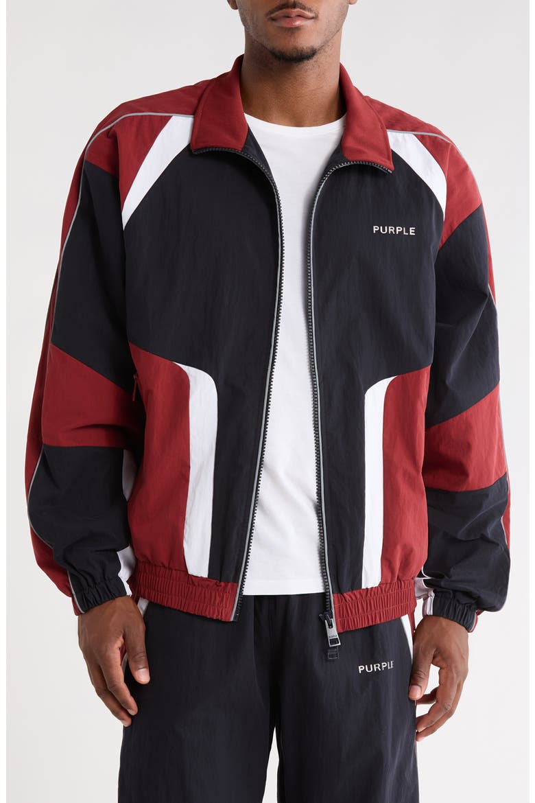 Colorblock Poplin Track Jacket, Main, color, BLACK