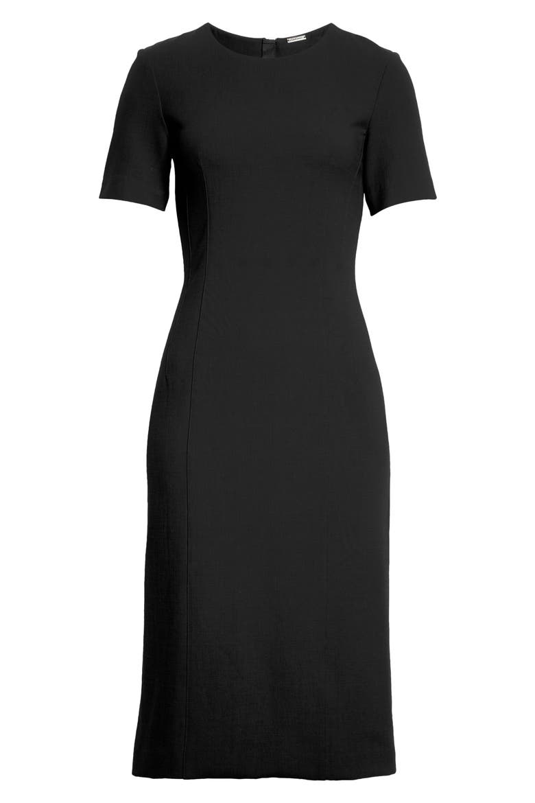 Short Sleeve Crepe Sheath Dress, Alternate, color, BLACK