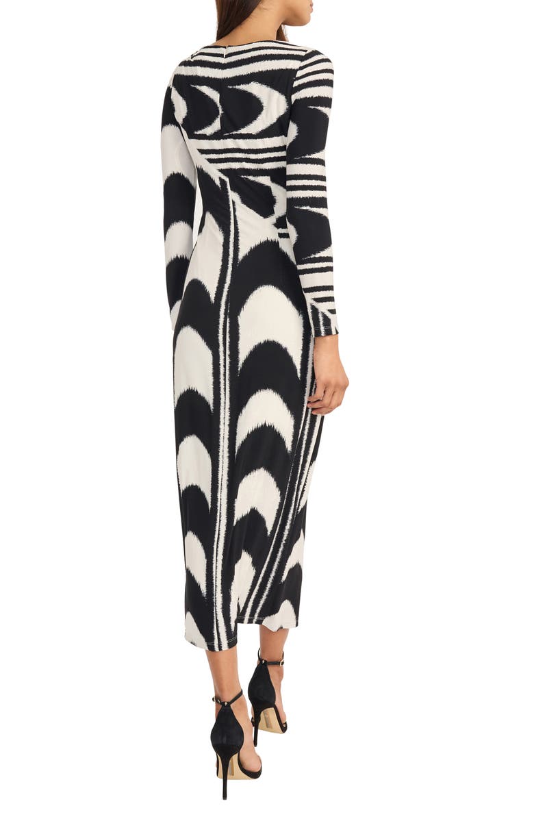 DONNA MORGAN FOR MAGGY Abstract Print Long Sleeve Maxi Dress, Alternate, color, Cream Tan/ Black