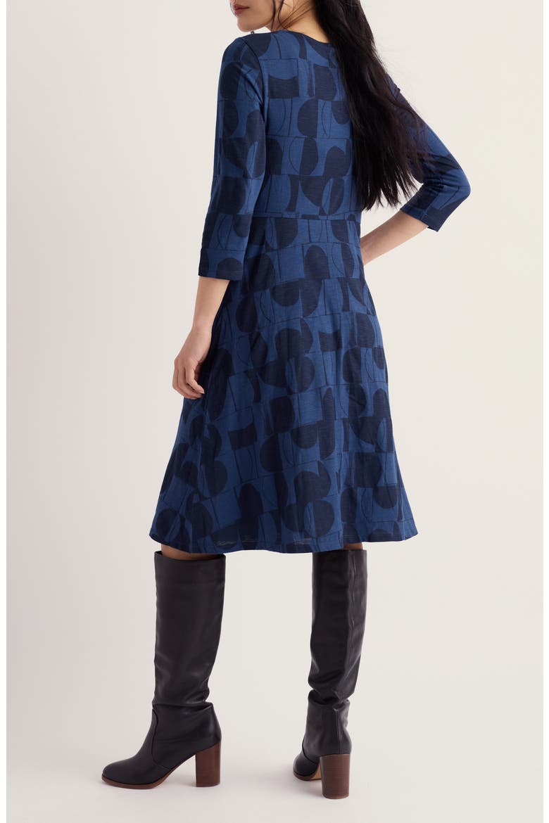 Enor Print Organic Cotton Fit & Flare Dress, Alternate, color, SPLICED ABSTRACT FRENCH BLUE