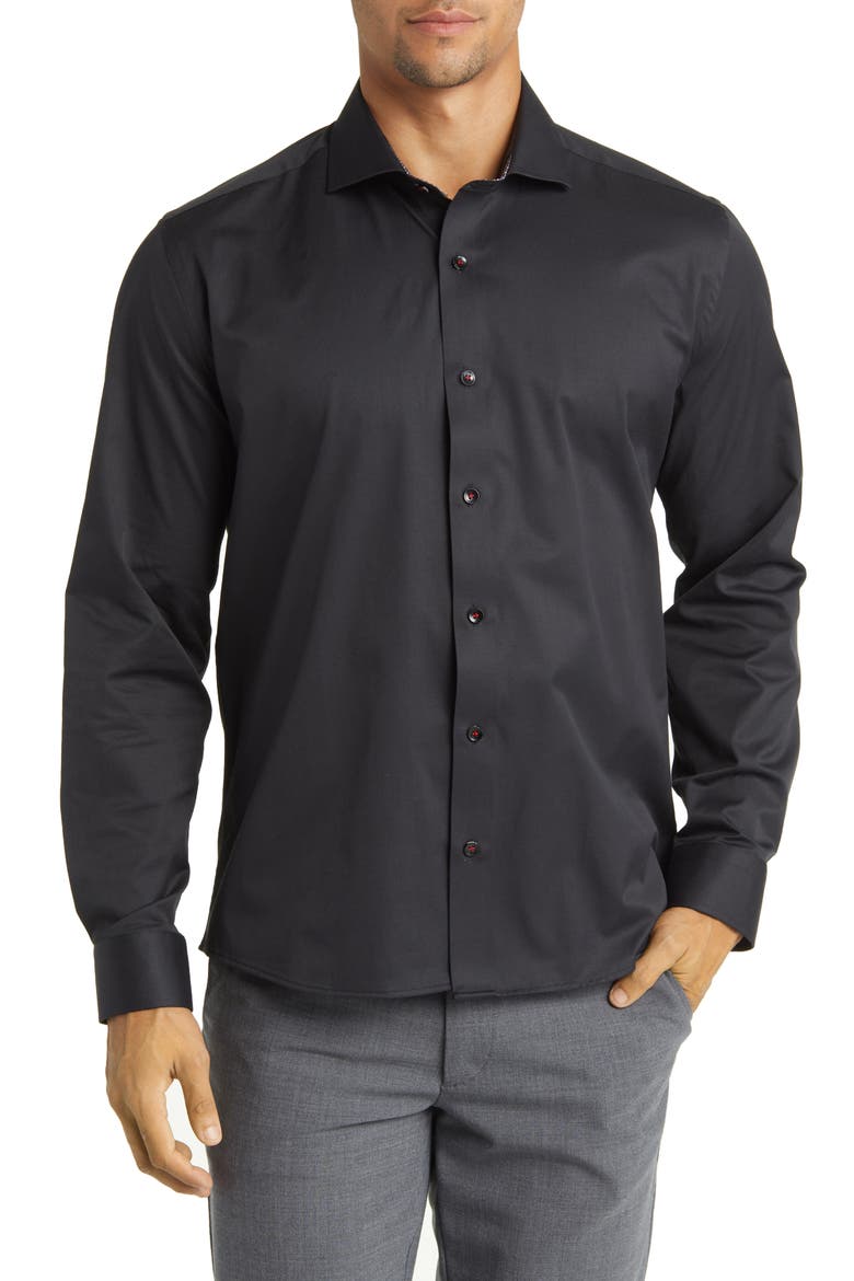 DRYTOUCH® Performance Sateen Button-Up Shirt, Main, color, BLACK