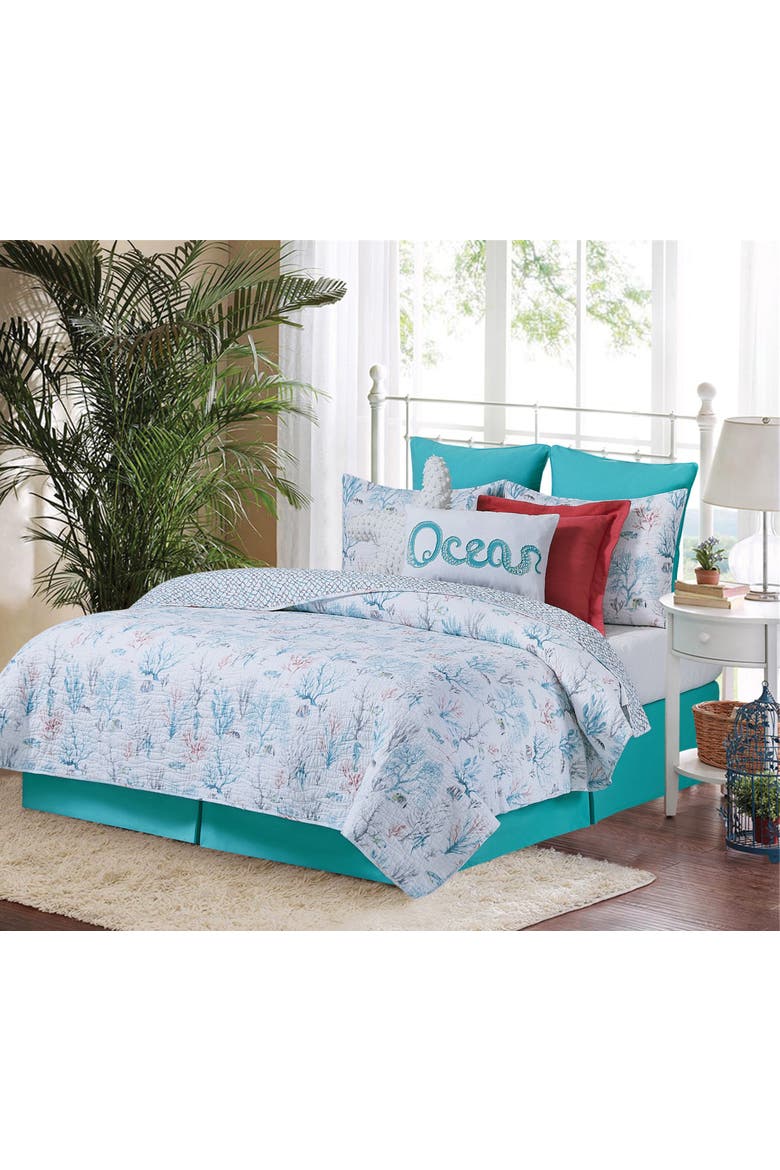 St. Vincent Coastal Beach Cotton Quilt Set  - Reversible and Machine Washable, Main, color, Blue