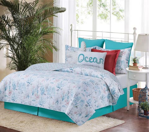 St. Vincent Coastal Beach Cotton Quilt Set  - Reversible and Machine Washable
