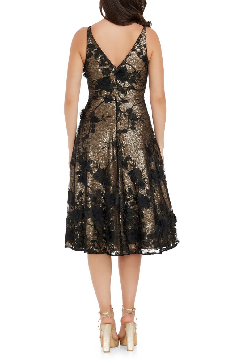 Elisa Floral Sequin Fit & Flare Dress, Alternate, color, BRUSHED GOLD M