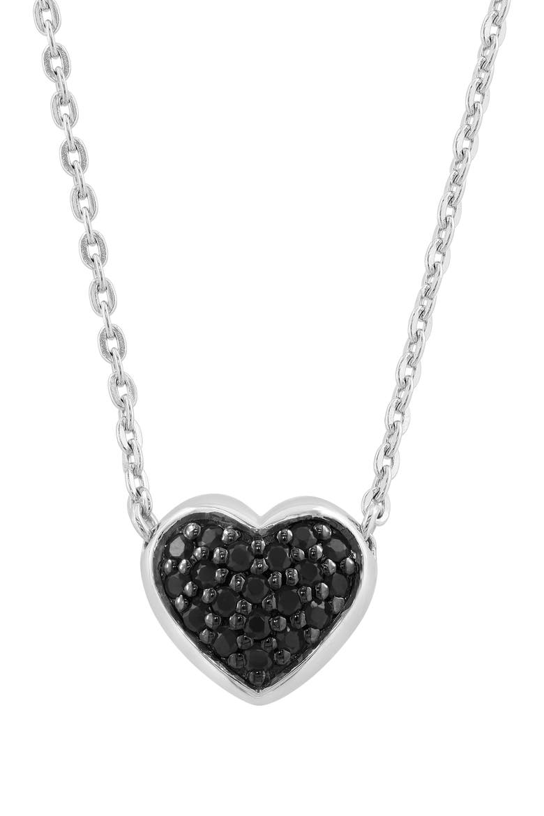 Sterling Silver Pavé Black Spinel Heart Pendant Necklace, Alternate, color, BLACK