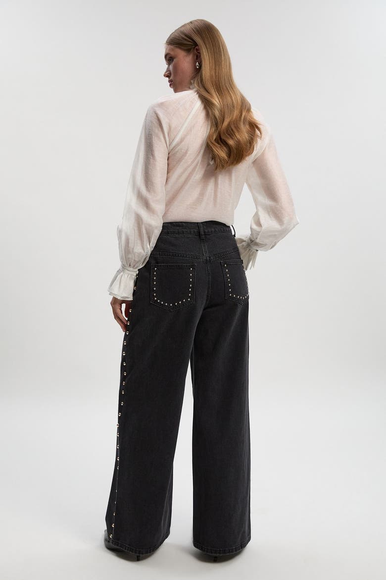 Denim Studded Wide Leg Jeans, Alternate, color, Black
