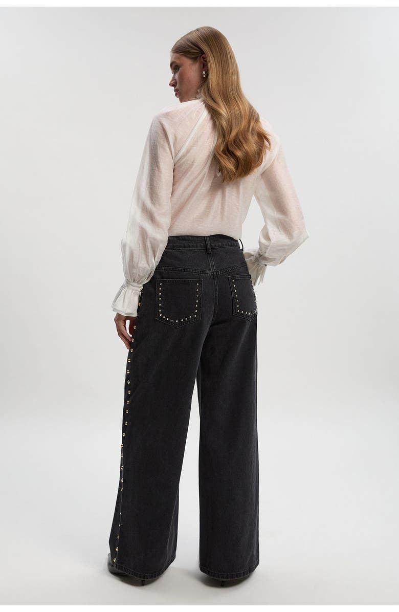 Karen Millen Denim Studded Wide Leg Jeans, Alternate, color, Black