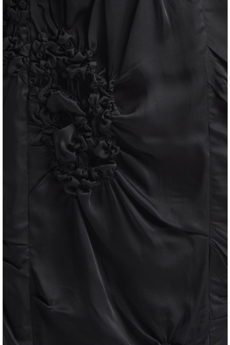 Smocked Tailored Satin Cocoon Coat, Alternate, color, BLACK