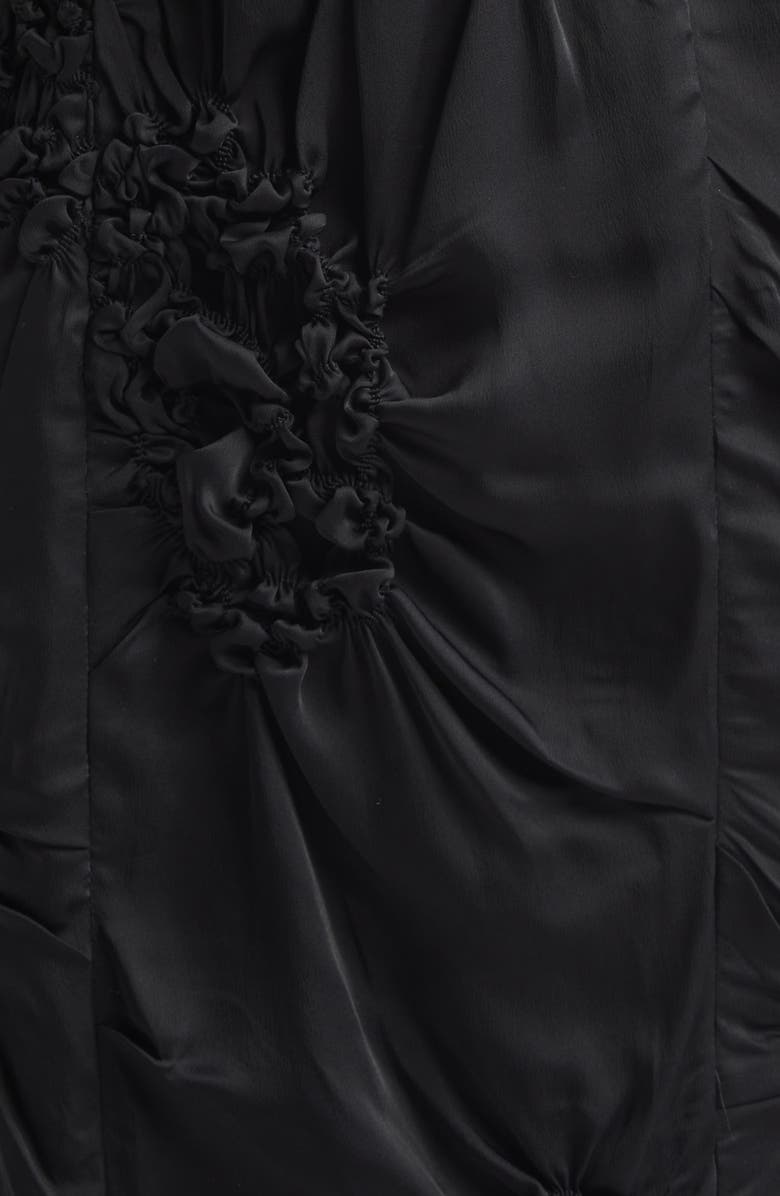 Meruert Tolegen Smocked Tailored Satin Cocoon Coat, Alternate, color, Black