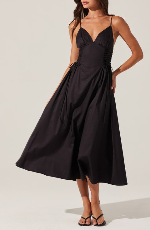 Lace-Up Cotton Poplin Midi Dress